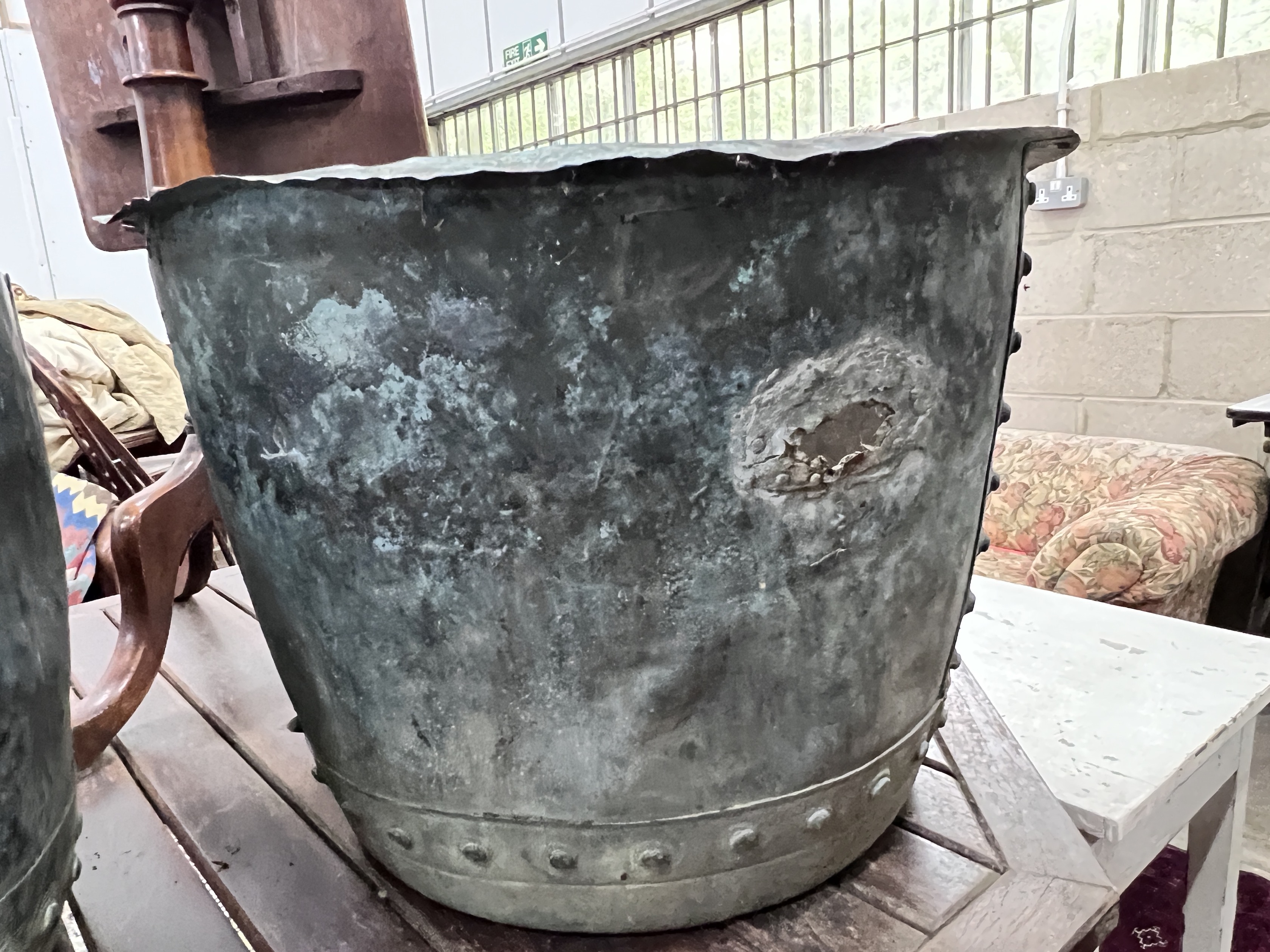 Two Victorian copper coppers, largest diameter 56cm